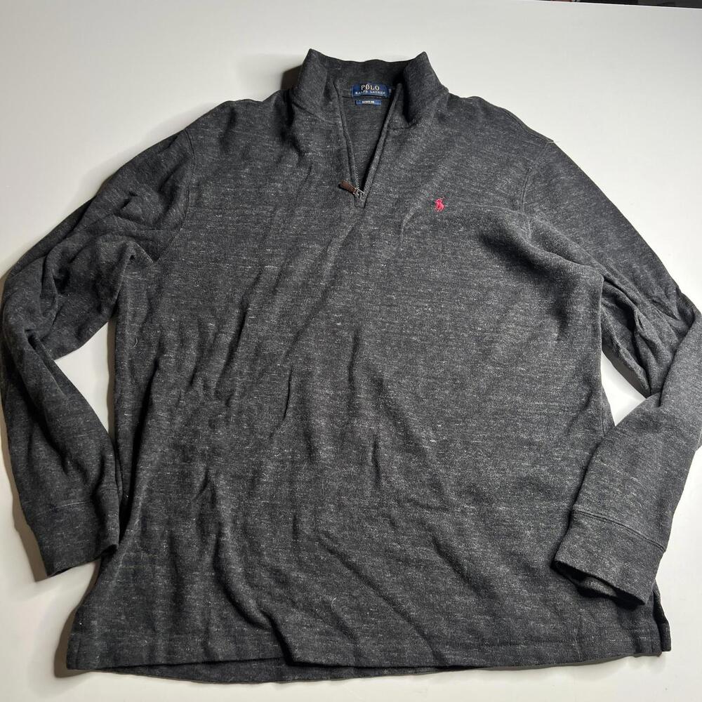 Polo Ralph Lauren Sweater Mens XL Gray Estate Rib 1/4 Zip Mock Neck Logo Knit